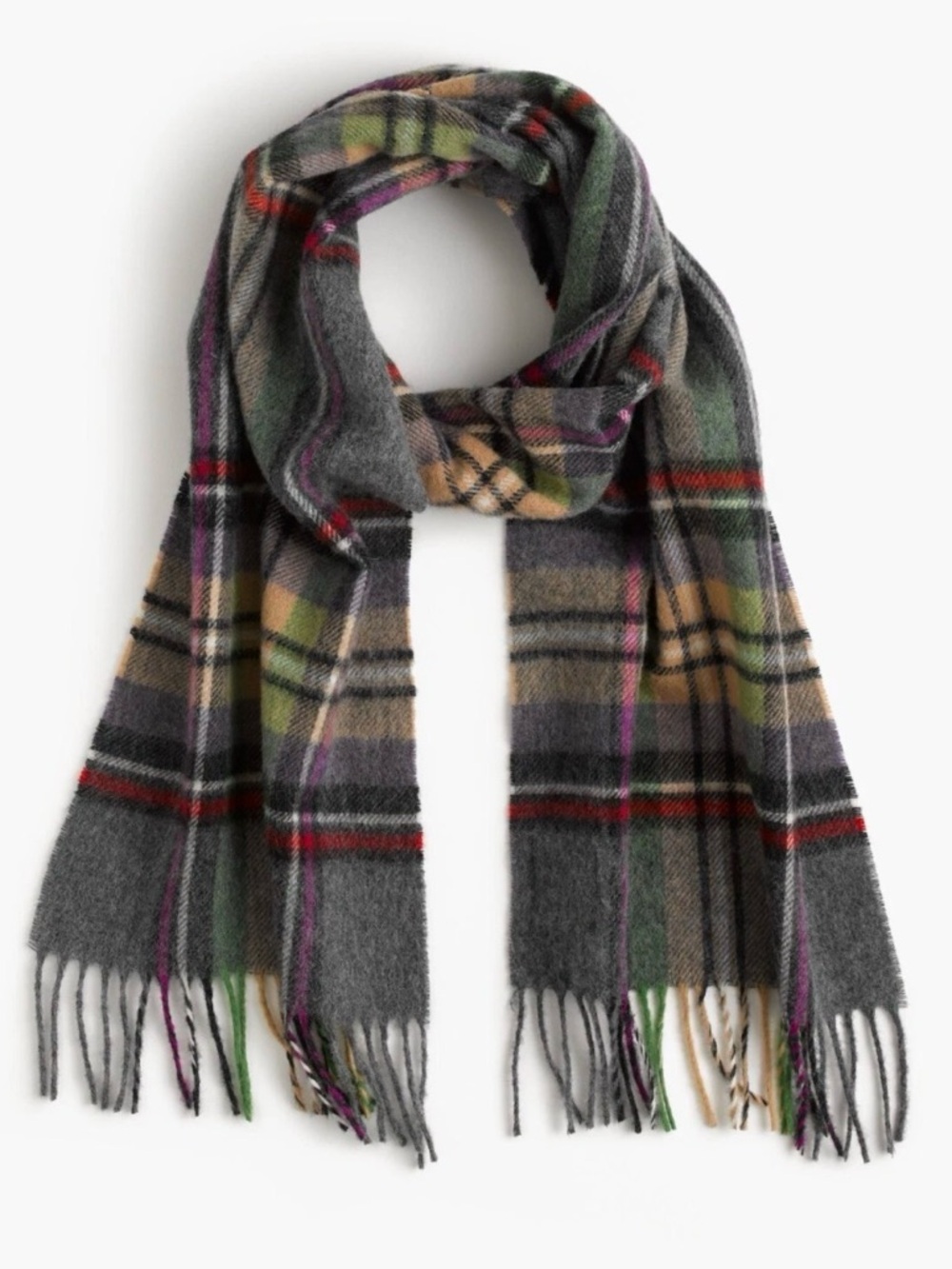 NWT Abraham Moon 100% Merino Plaid Scarf Gray Plaid Unisex Made in UK